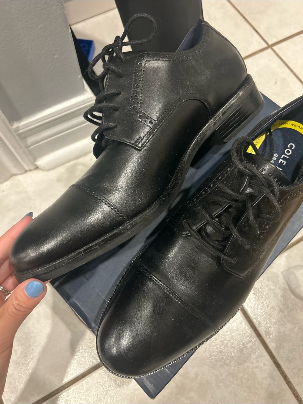 Cole Haan Black Leather Cap-Toe Derby Dress Shoes
